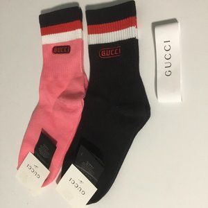 GUCCI SOCKS 2 Pair  Pink and Blue Pairs with Blue Red White Stripes